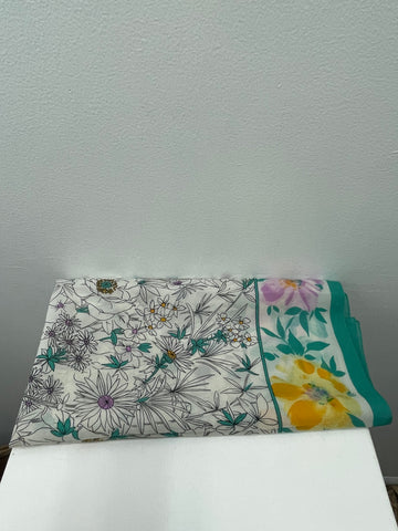 White Floral 29"x29" Teal/Lavender/yellow Scarf