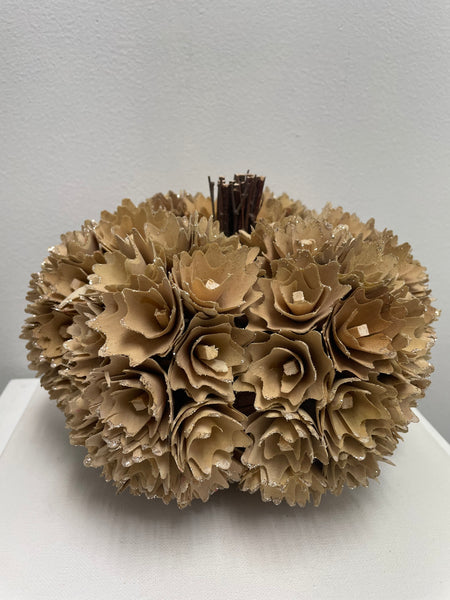 9"Round 7"Tall Pumpkin decor-tan