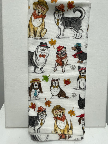 26"x16" Fall Kitchen Towels w/Dog Design