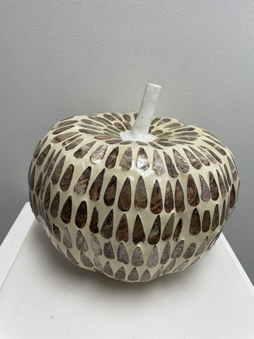9"Round 7" Tall Cream/Brown Teardrops Pumpkin