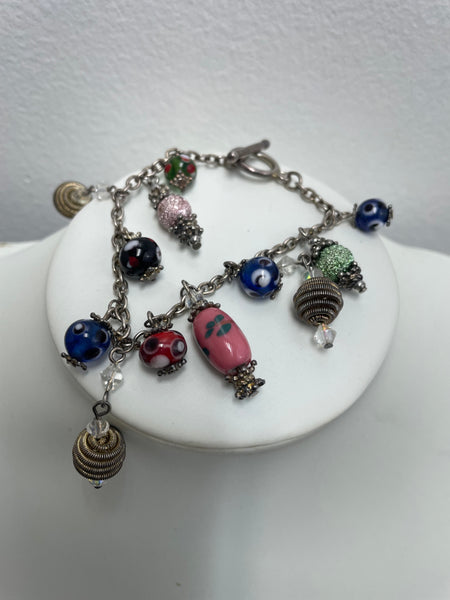 Multi Color Small Beaded Charm Bracelet