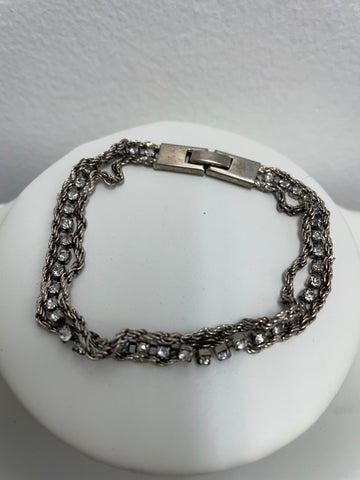Small Silver Clip On Vintage Rhinestone Bracelet