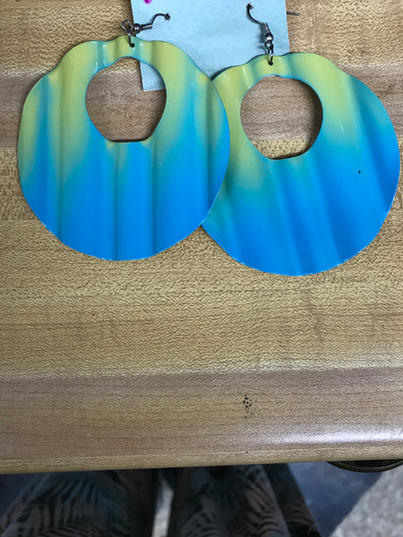 Neon Ombre Statement Earrings-Blue & Green