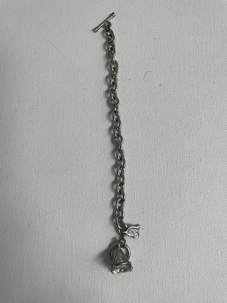 Pre-love Small Silver Chain Bracelet w/small heart Large Cubic Stone