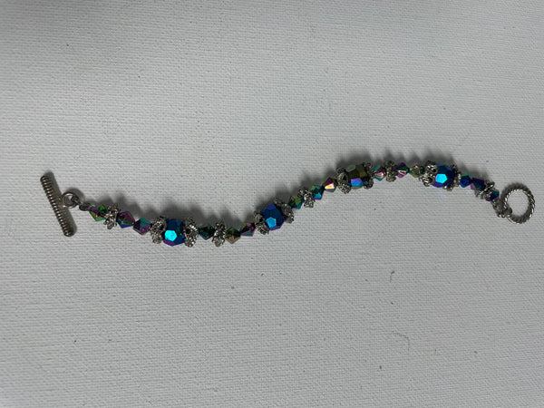 Pre-loved 7 1/2" Silver multi color glass bead bracelt Chris Arnold
