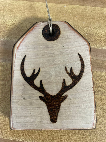 Handmade Wood burned Deer Gift Tags Rick Dantzler-buck wide spread