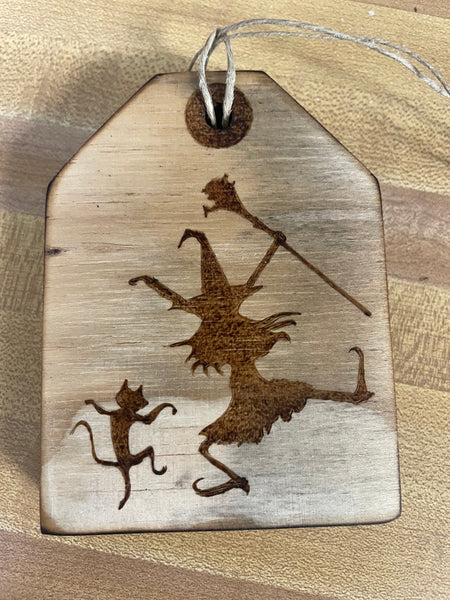 Halloween Wood Burned Gift Tags Rick Dantzler-witch /cat