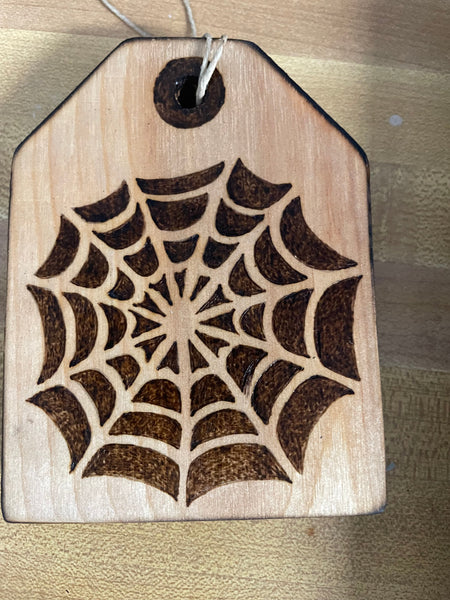 Halloween Wood Burned Gift Tags Rick Dantzler-spider webb
