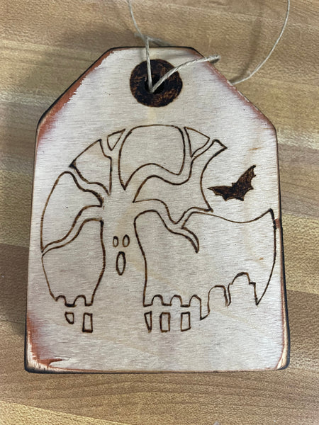 Halloween Wood Burned Gift Tags Rick Dantzler-moon/tree