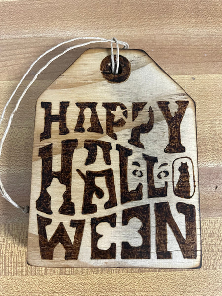 Halloween 4"x3" Wood Burned Gift Tags Rick Dantzler-happy Halloween /cat