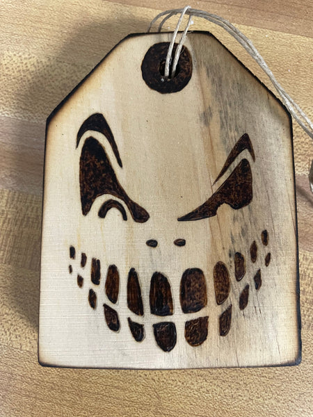 Halloween Wood Burned Gift Tags Rick Dantzler-Skelton face