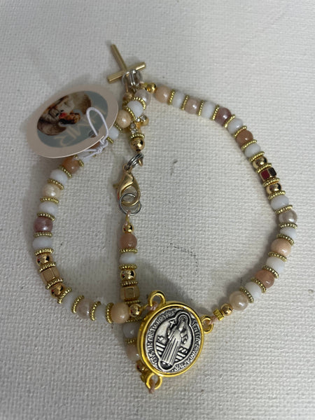 Religious Rosary Style Bracelets Stephanie Lewis-gold/tan