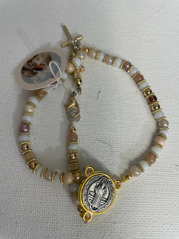 Religious Rosary Style Bracelets Stephanie Lewis-gold/tan