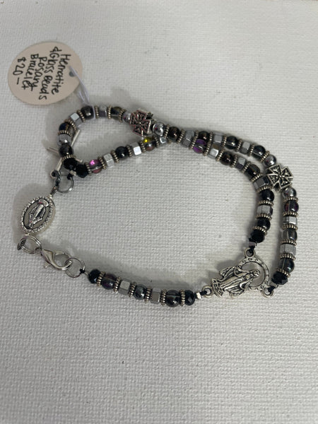 Religious Rosary Style Bracelets Stephanie Lewis-black/silver