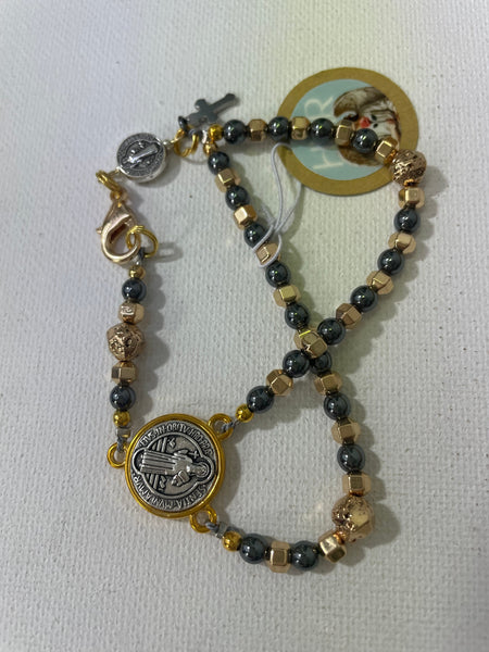 Religious Rosary Style Bracelets Stephanie Lewis-gold/dark gray