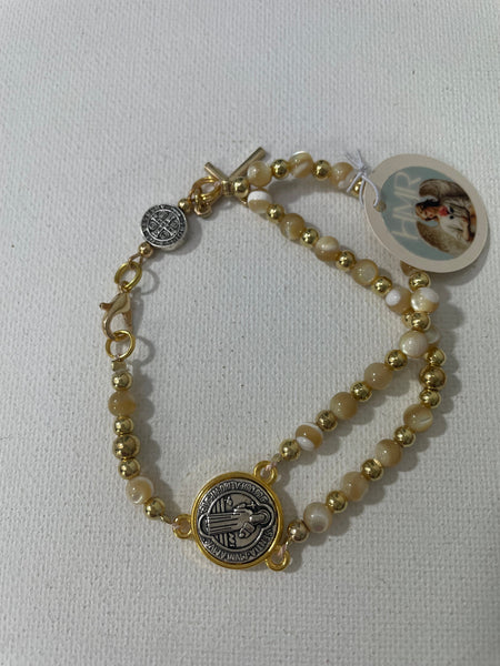 Religious Rosary Style Bracelets Stephanie Lewis-Gold/Tan