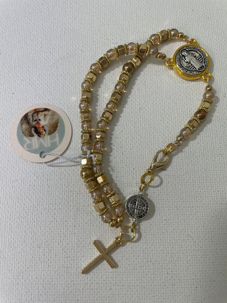 Religious Rosary Style Bracelets Stephanie Lewis-gold/pink