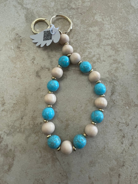 Gold Keychain Beaded bracelets Stephanie Lewis-blue/crean