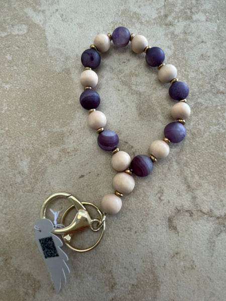 Gold Keychain Beaded bracelets Stephanie Lewis-purple white
