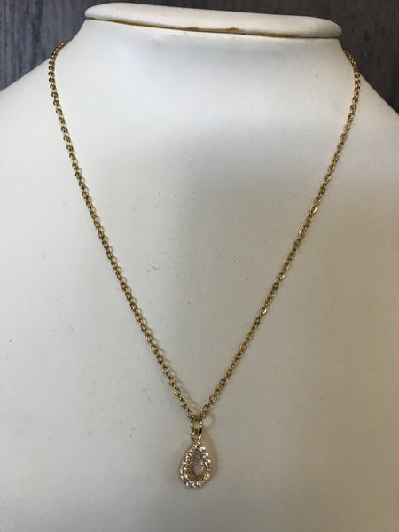 Rhinestone Pendant Necklace-teardrop