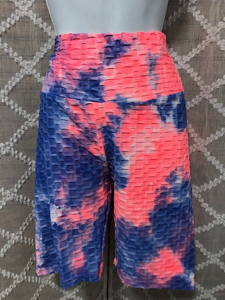 Zenana Tye Dye Work Out Attire-shorts pink blue