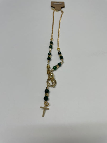 Designer Necklaces Stephanie Lewis-gold/green/small thin cross