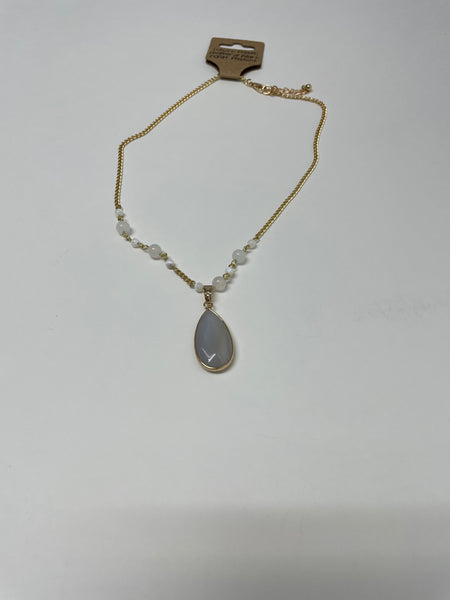 Designer Necklaces Stephanie Lewis-gold/mother of pearl white agate teardrop