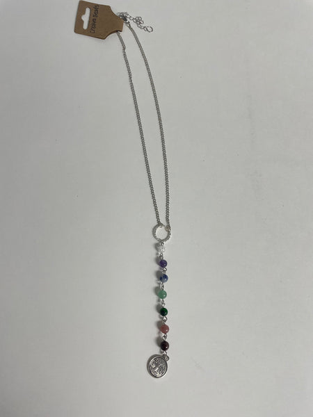Designer Necklaces Stephanie Lewis-multi color string of beads with tree of life pendent silver