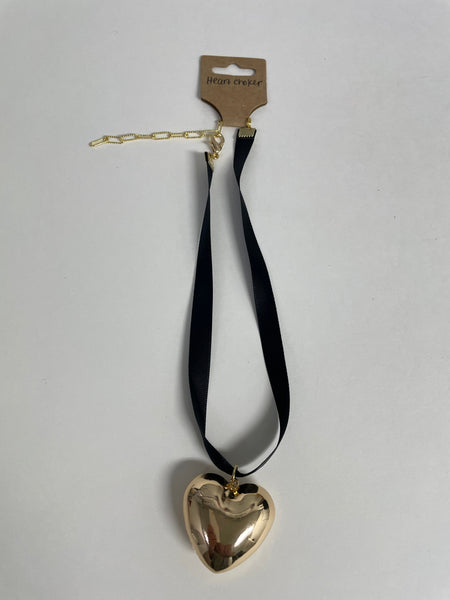 Designer Necklaces Stephanie Lewis-black ribbon w/gold heart