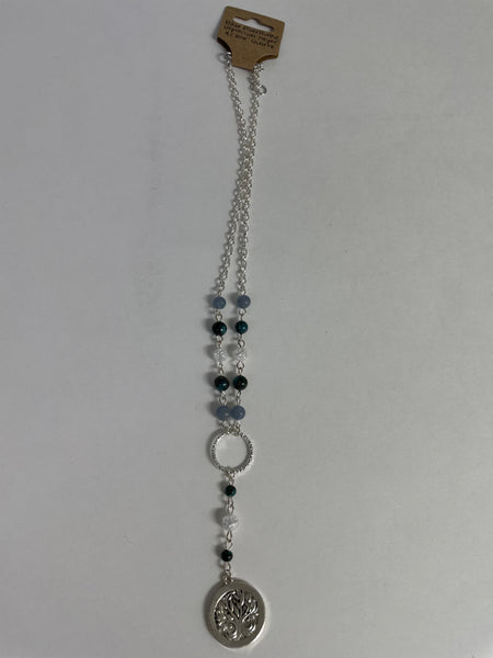 Designer Necklaces Stephanie Lewis-silver blue beads with small tree of life pendent