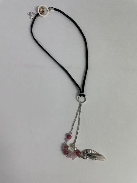 Pendulum Necklace Stephanie Lewis-pink/wing silver