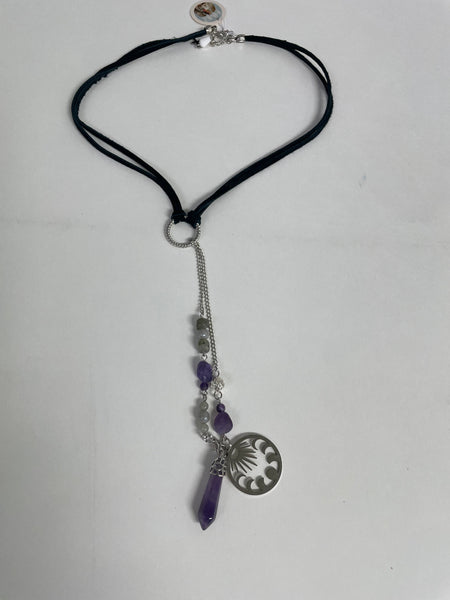 Pendulum Necklace Stephanie Lewis-purple round silver pendent