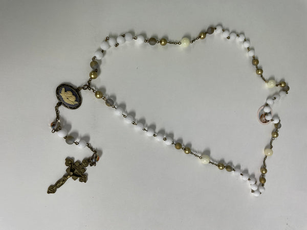 Rosary Bead Necklace-alabaster & czech glass
