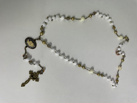 Rosary Bead Necklace-alabaster & czech glass