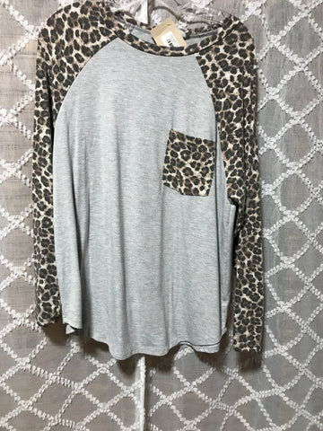 Long Sleeve Leopard Shirt-Gray