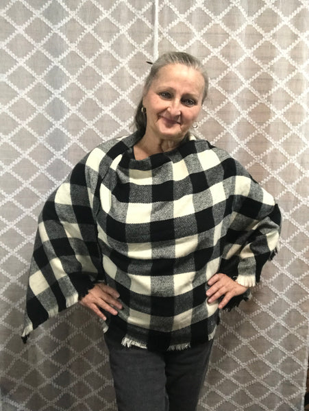 Black and White Checked poncho