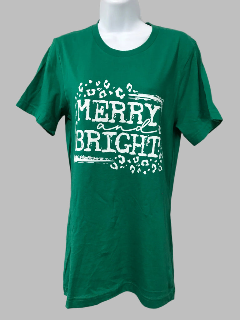 Merry & Bright Green w/white leopard Print Short Sleeve T-shirts