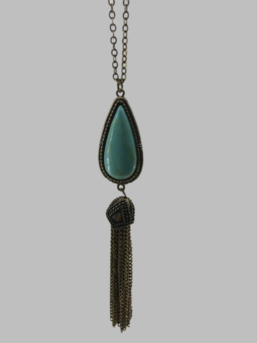 Assorted Necklaces-Aztec 22' Bronze w/teardrop teal stone