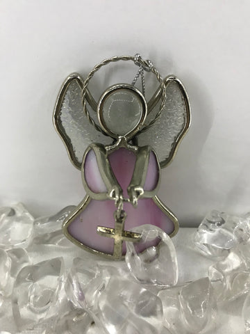 Silver Angel Ornament w/Cross/lavender