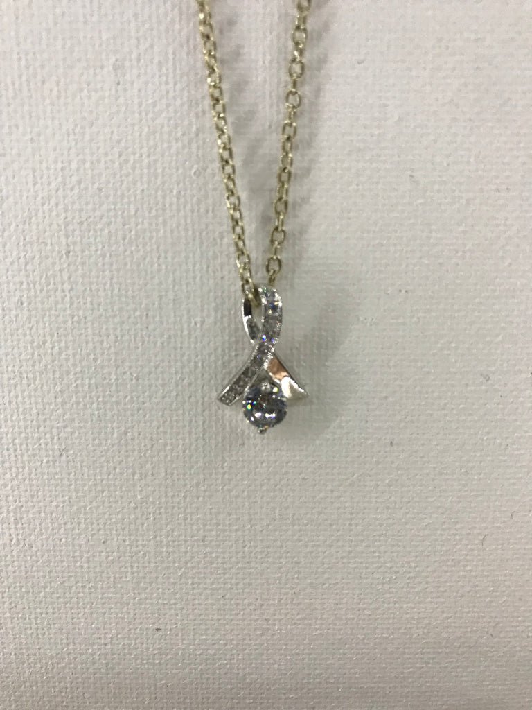 Silver 9"Necklace w/Ribbon Pendent & cubic Stone