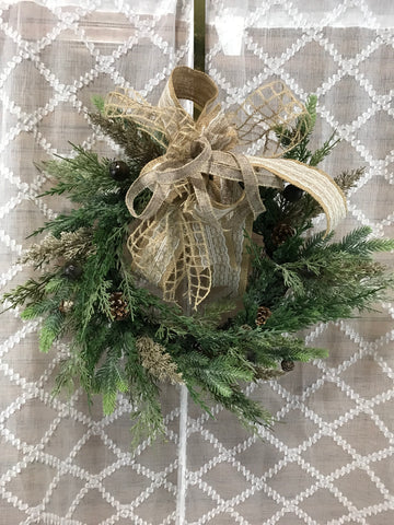 Christmas Natural Wreath w/Burlap Bow