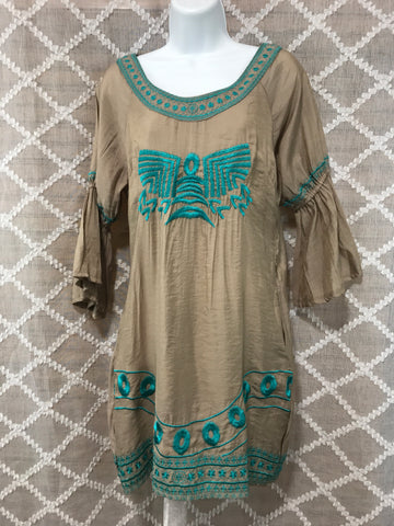 Tan Teal Print Urban Mangoz Dress