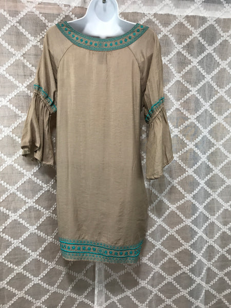 Tan Teal Print Urban Mangoz Dress