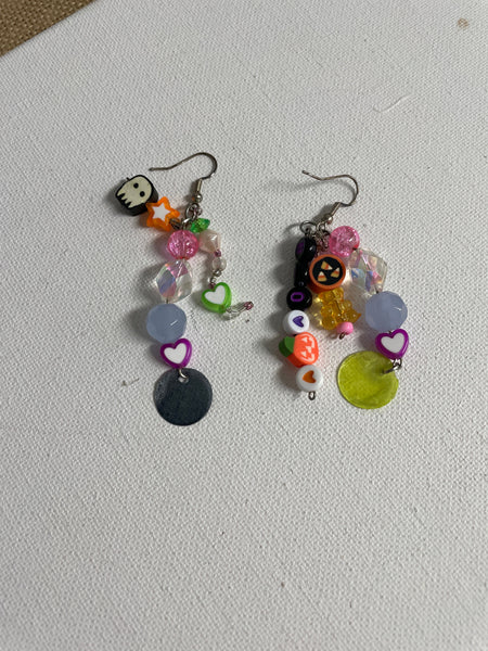 Halloween Earrings-dangle beaded with ghost and candy corn pumpkin hearts