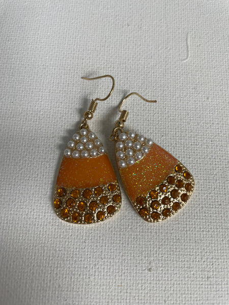 Halloween Earrings-acrylic white bead orange glitter and orange stone Pumpkin