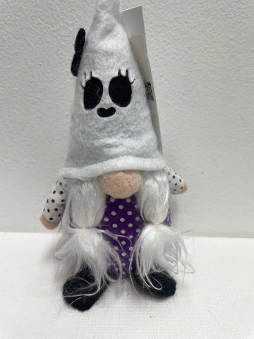 Small Halloween Gnome Shelf Sitter-White hat purple shirt polka white with white black polka sleeve