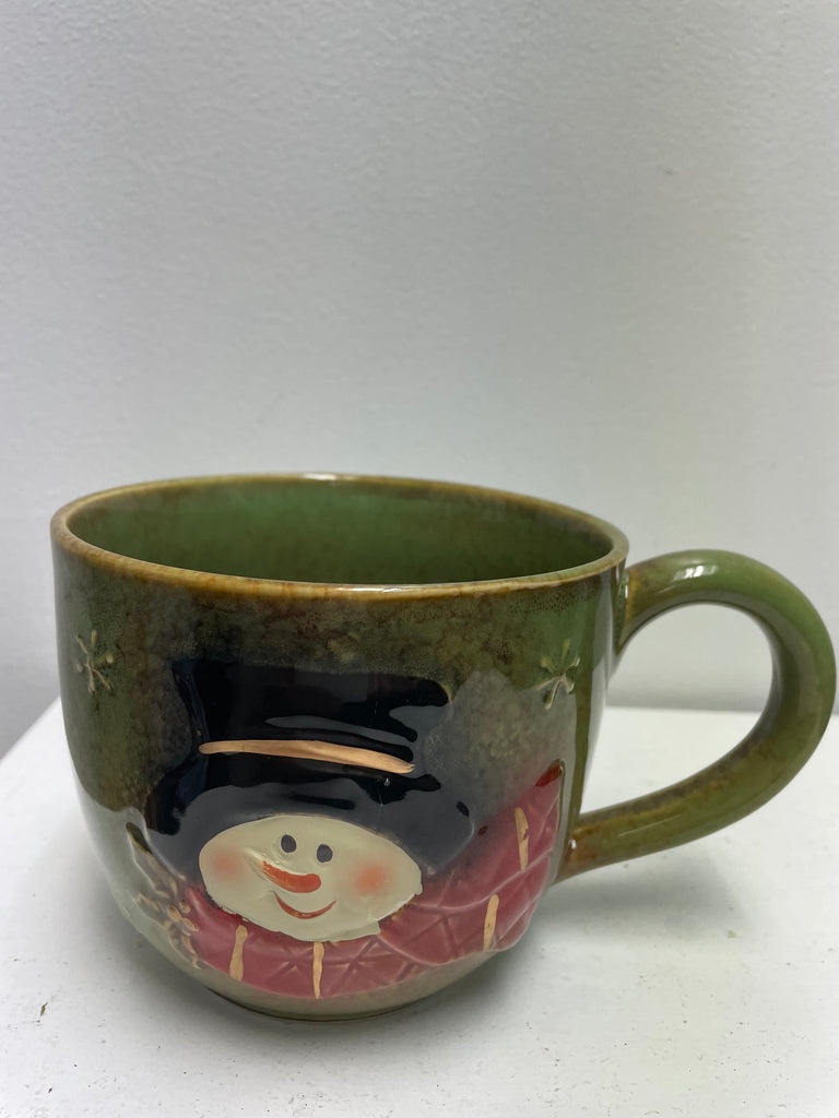 Large 5" Snowman Cup w/handle-green
