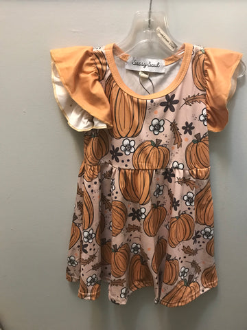 Girls Dress w/Pumpkin/Leaves/Orange puff Sleeve