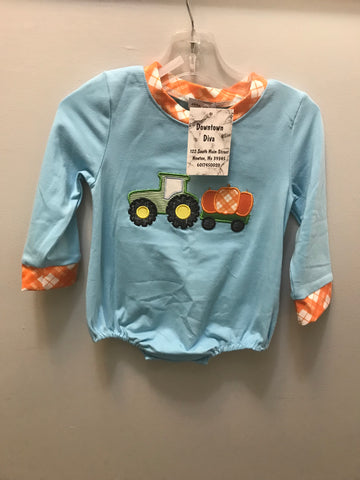 Onesie w/tractor wagon/Pumpkin-Light Blue