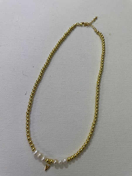 14"Gold Necklace w/2"extension & 6 white stone w/small gold letter V
